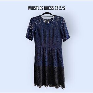 Whistles size 4/S Navy Black Lace Lined Short Sleeve Dress zip closure
